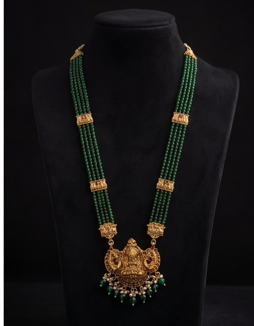 Wholesale imitation temple haaram in antique gold finish, South Indian bridal design by Jagruti Imitation Jewellery Mumbai